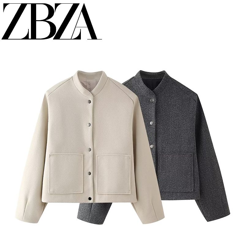 Zab Autumn New Women's Clothing Fashion Style French Style Design Stickers Pocket Decoration Short Pilot Jacket Outwear