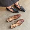 Fashion Women's new summer leather cowhide hollow breathable retro pointed elastic belt buckle low heel toe Roman sandals
