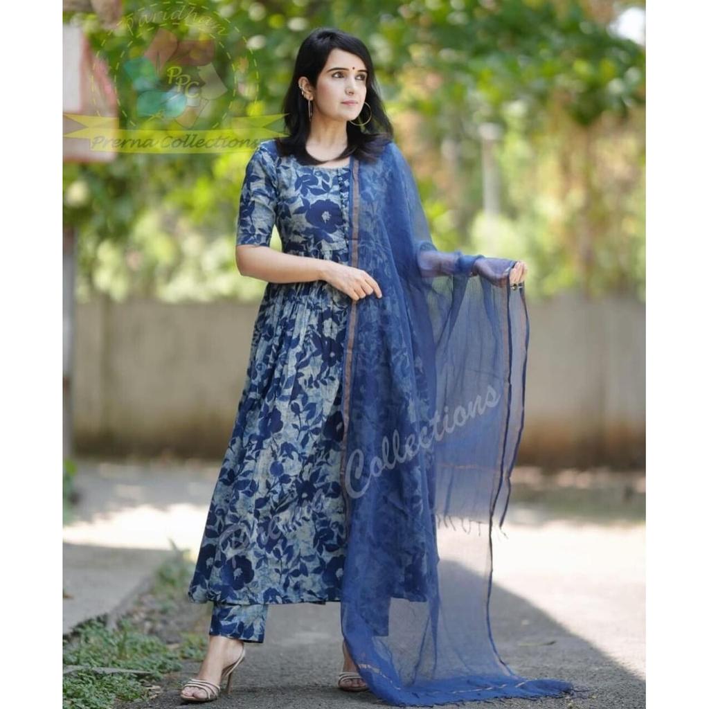 Print Anarkali Designer Kurta Pant Dupatta Set Women Party Wear Top Tunic Kurti SC-2321