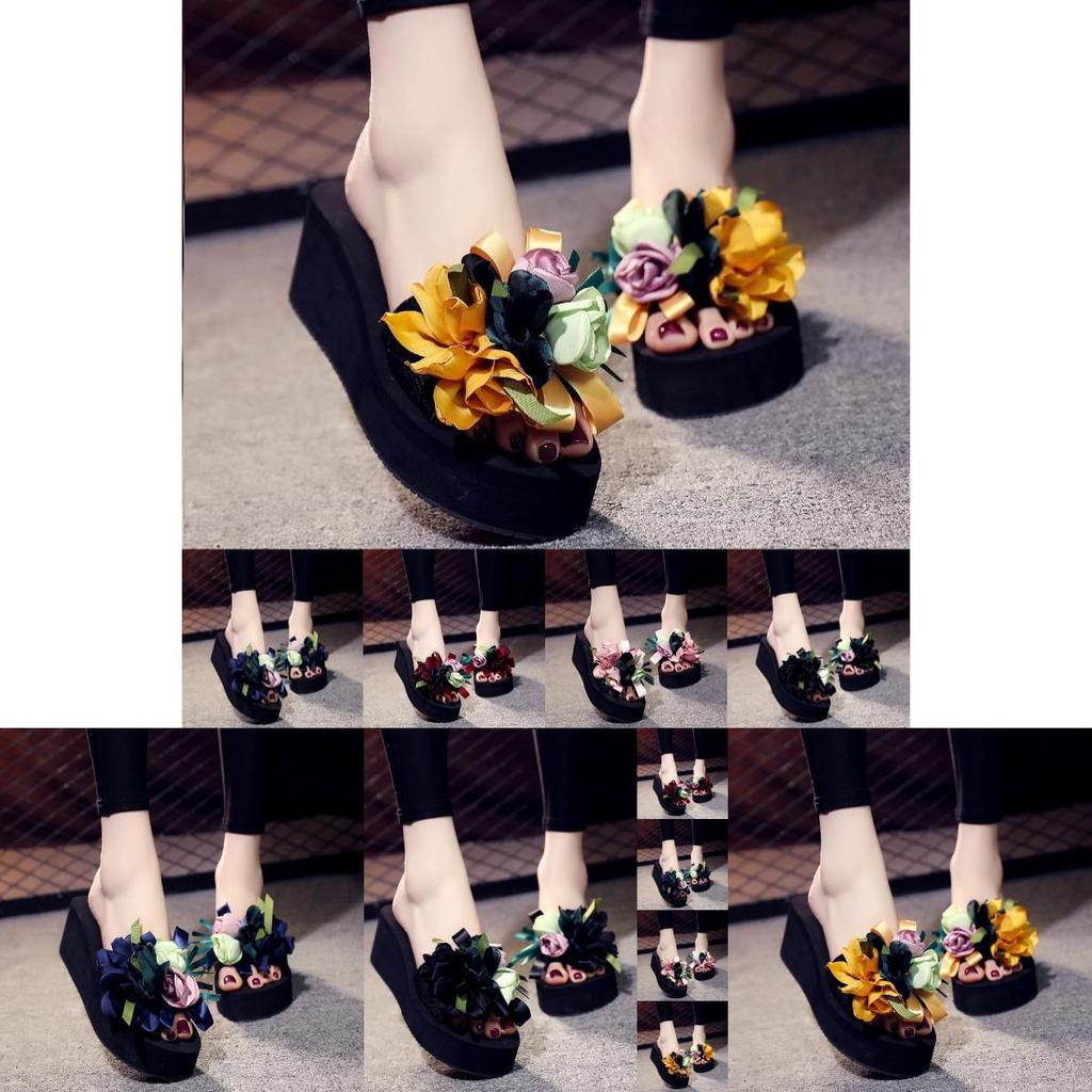 Elegante Damen Bohemian Stil Applikationen Blumen Knospen Hausschuhe Für Strand Spaß