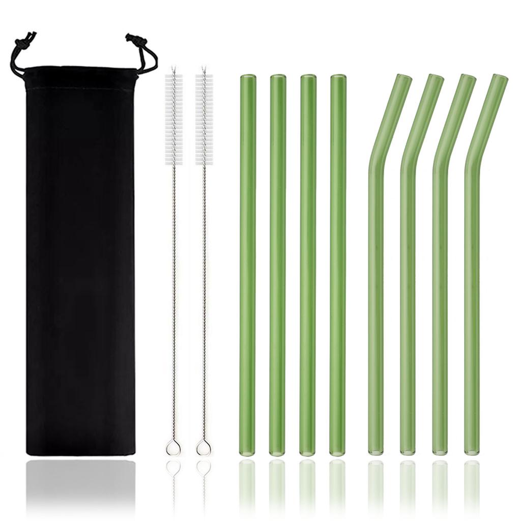 11-piece Reusable Glass Straws Clear Smoothie Drinking Straws with Clean Brush for Beverages Milk Tea Juices Cocktail