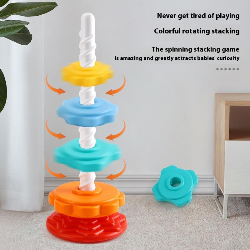 1 Set Montessori Rotating Rainbow Tower Baby Stacking Toys Children Develop Motor Skills Game Spinning Stacking Toy Gifts