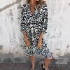 European And American Style Women'S Clothing, Spring And Summer New Four-Sided Elastic Casual V-Neck Printed Pleated Women'S Dress