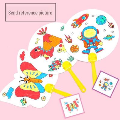 Children's DIY Cartoon Paper Fan - Small, Hand-Painted Gift for Kindergarten