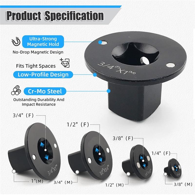 Low-Profile Impact Socket Adapter Set 3/4 to 1,1/2 to 3/4,1/2 to 3/8,1/4 to 3/8 Drive Ratchet Adapter 4 Pcs Socket Adapter Set