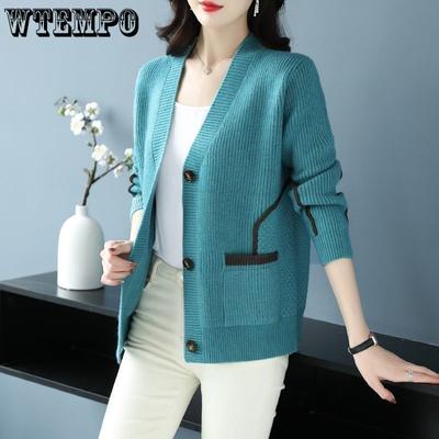 Πλεκτή Ζακέτα Γυναικεία Φθινοπωρινή και Χειμερινή Πλεκτή Λαιμόκοψη V Χαλαρή και Απλή Πλεκτή Ζακέτα Ευέλικτο Τοπ