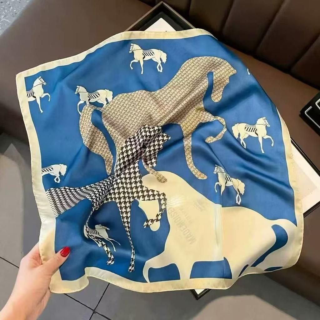 Neuer 70 * 70 cm quadratischer Schal im koreanischen Stil, Seidenschal, Ganzjahres-Sonnenschutzschal, Tasche binden, Stirnband, vielseitig