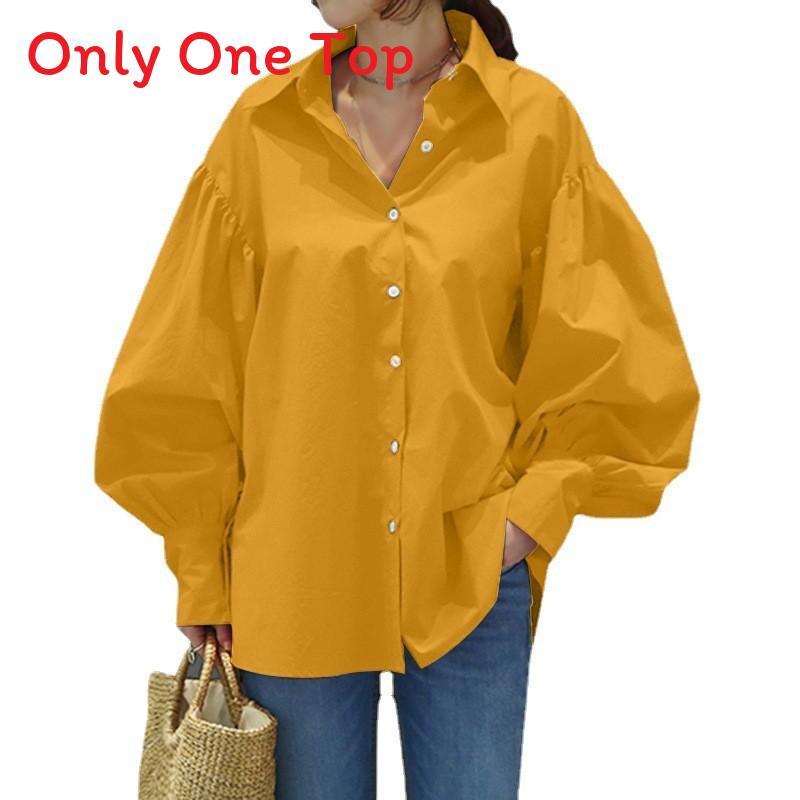 Womens Casual Shirt With Lantern Sleeves And Splicing For Office Wear And Spring