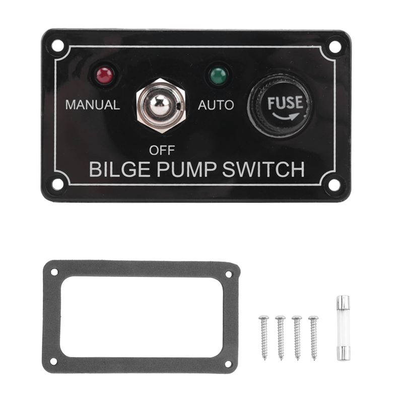 AEE5-DC 12V Fused Marine Bilge Pump Switch Panel With LED Indicator Light Manual/Off/Auto 3-Way Toggle Switch