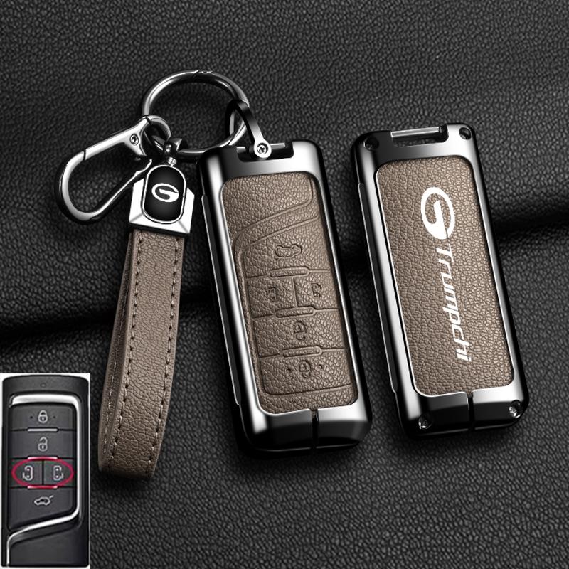 Auto Smart Key Fob Cover Case Fit For Gac Trumpchi Gs7 Gs8 Gm8 Gs5 Ga6 Gm6 Zinc Alloy Genuine Leather Key Fob Protect Mount Remote Automotive Auto