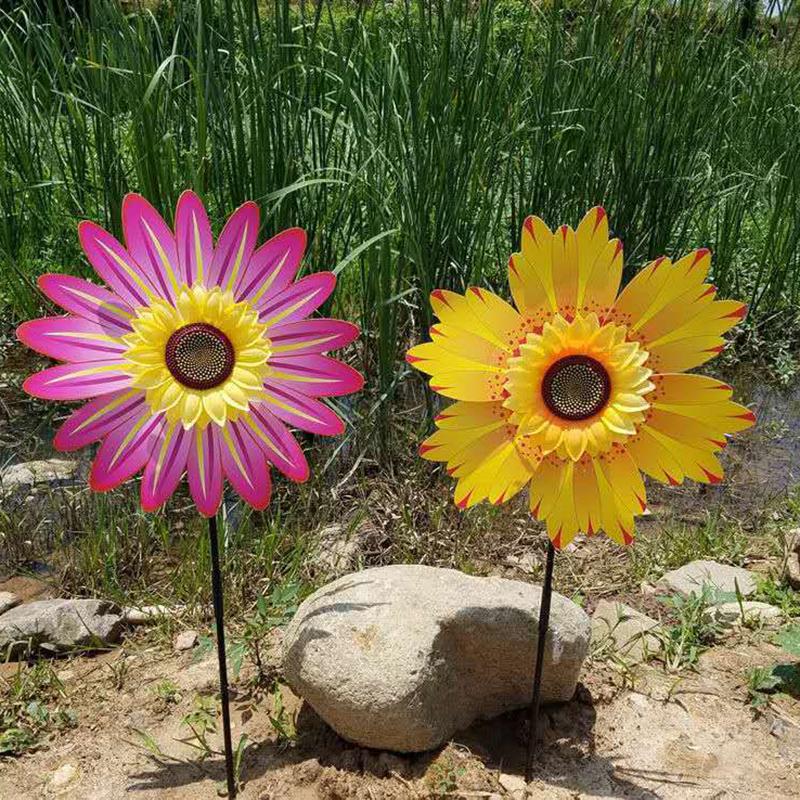 1 Piece Sunflower Windmill Outdoor Party Garden Yard Decor Rotating Sunflower Wind Spinner Stake Standing Lawn Flower Pinwheel