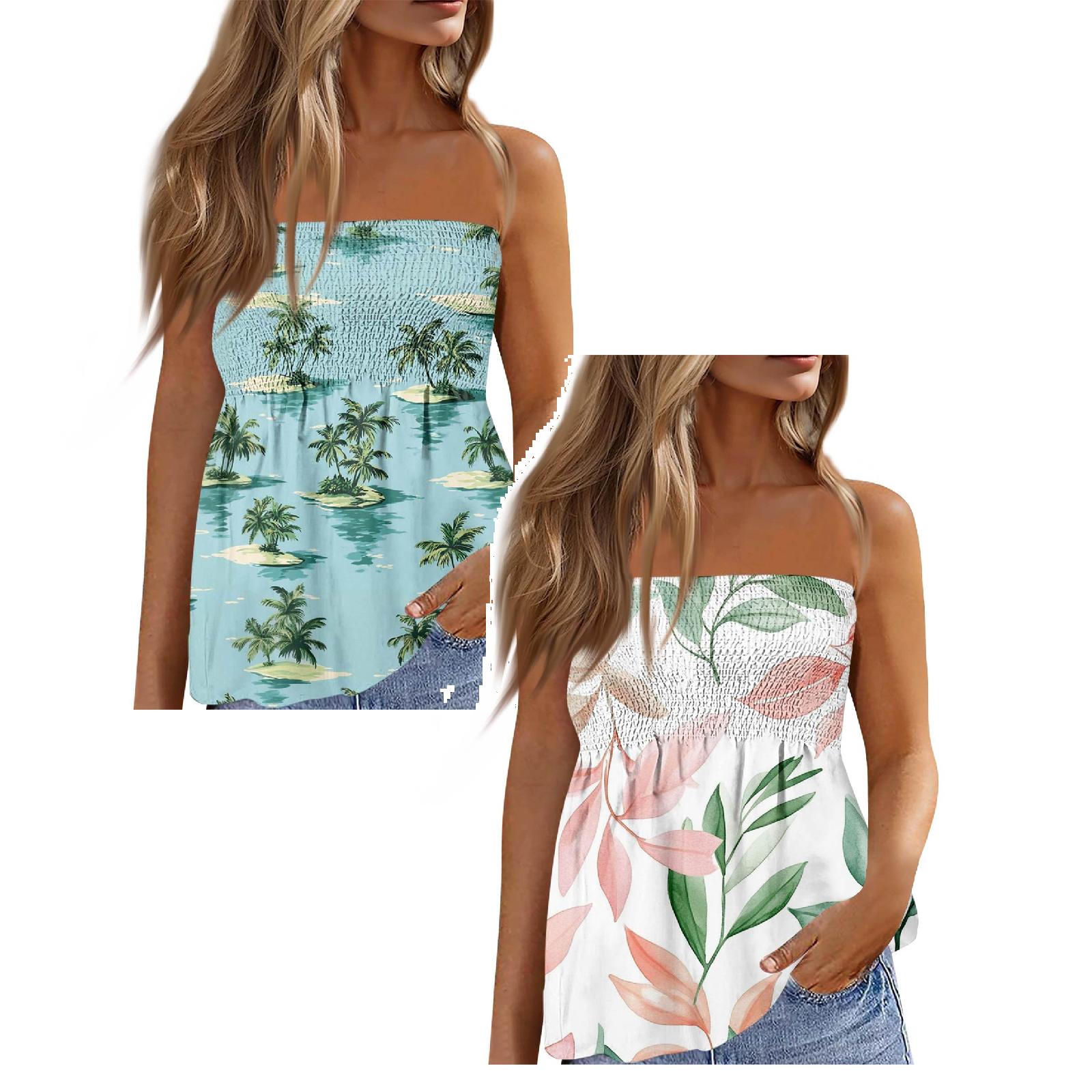 

Summer Tube Tops For Women,Cute Sexy Off Shoulder Floral Print Sleeveless T-Shirt L