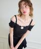 SALON DE YOHN Corsage Point Strap Off Shoulder T_ Black