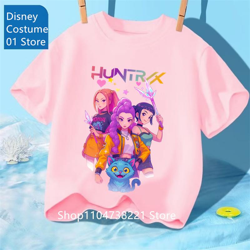 

Kpop Охотники на демонов Huntrix Футболки для детей Мальчиков Девочек Летние Повседневные Топы Футболки с коротким рукавом и графикой Футболка Kpop Охотники на демонов 140