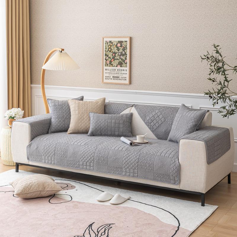 All-season All-purpose Pure Color Washed Cotton Fabric Quilted Embroidered Sofa Cushion Modern Simple Anti-slip Sofa Cushion Towel