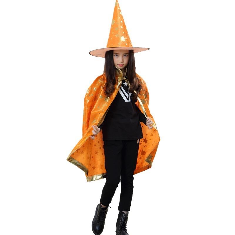 Halloween cape cape P children's party show wizard wizard bronzing five star cape hat set