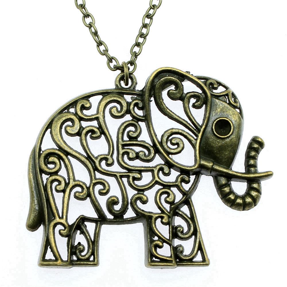 Elephant Head Pendant Necklace Lucky Boho Tribal Style Jewelry 45cm or 70cm Long Chain
