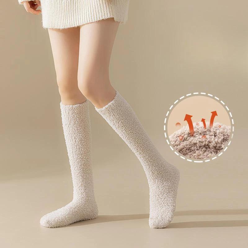 New Soft Coral Fleece Women Stockings Winter Solid Color Warm Thigh High Stockings Home Keep Warm Over Knee High Long Socks
