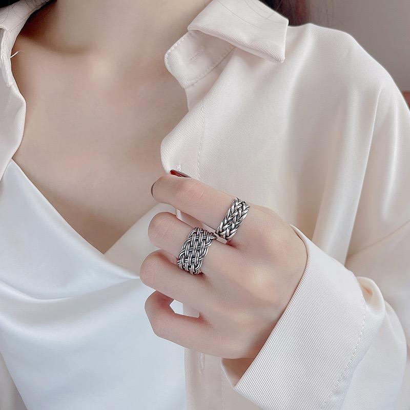 Bagues en Argent Sterling 925 pour Femmes Couple Minimaliste Fait Main Simple Anneau Chaîne Large Bijoux Fins Cadeau Prévenir les Allergies