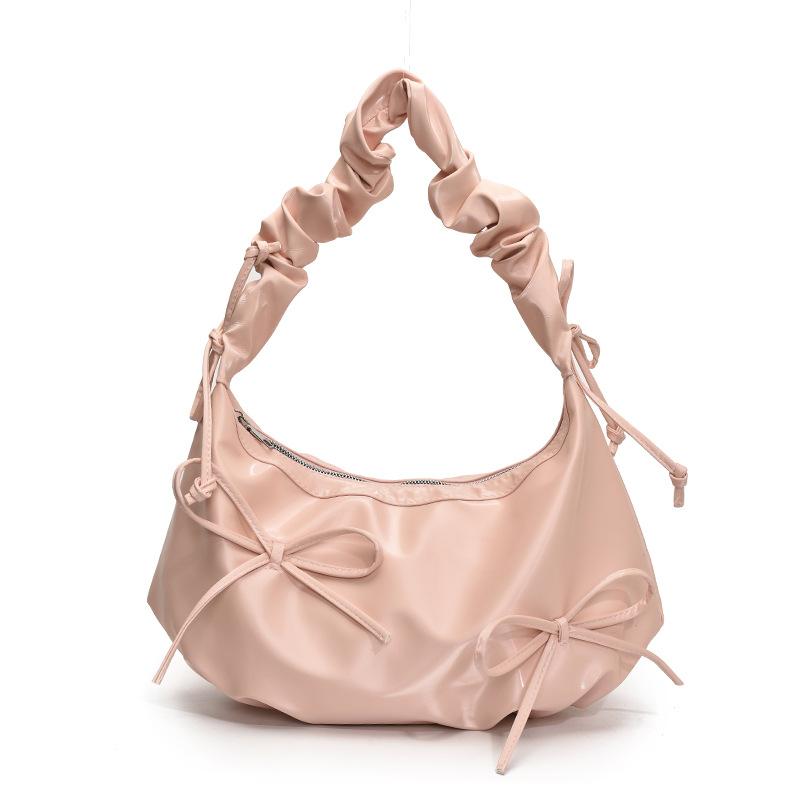 Spring and summer explosion ins French sweet ballet style bow tote women's bag casual versatile pleated feeling single shoulder oblique