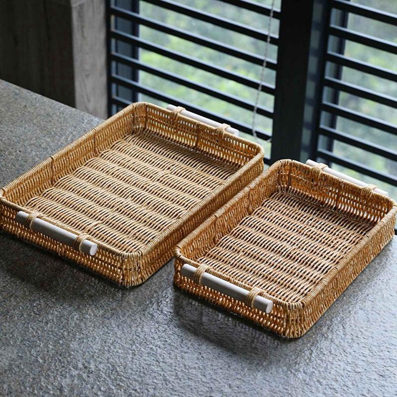 Imitation Rattan Woven Tray Fruit Basket Bread Basket Storage Basket Tray