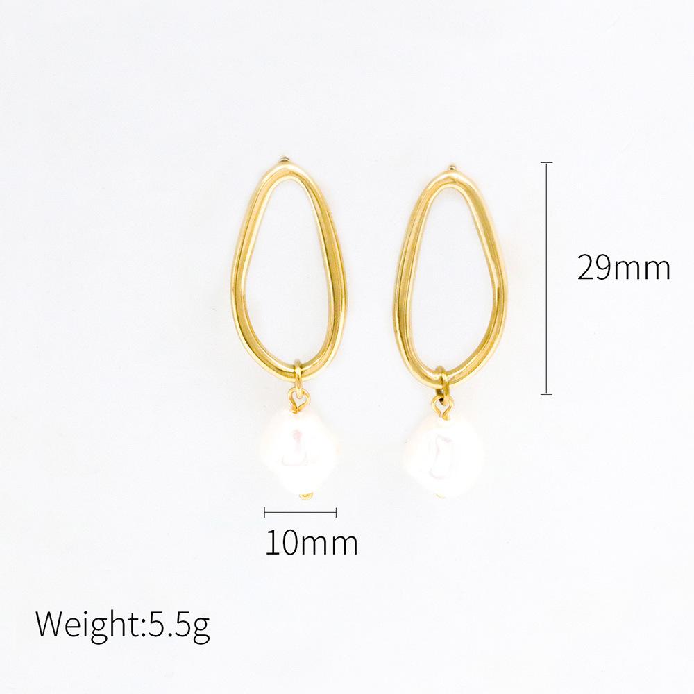 

Accessories 18K Geometric Titanium Steel Pearl Stud Earrings Women S Non-Fading Baroque Pearl Earrings