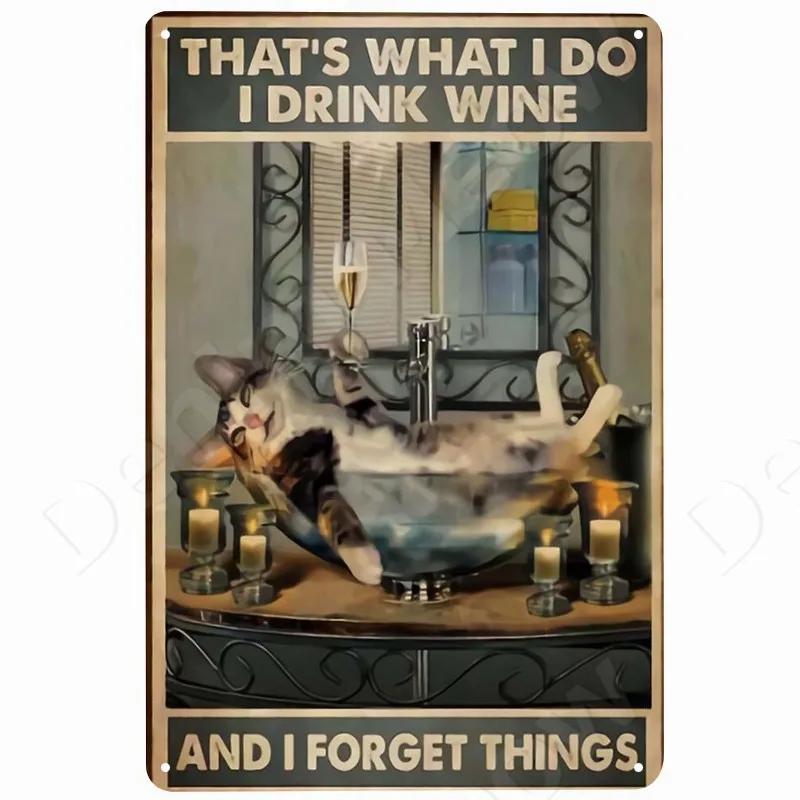 Cats and Wine Vintage Metal Sign Dog and Beer Wall Decoration for Bar Home Club Let Evening Be-Gin Tin Poster Funny Plate