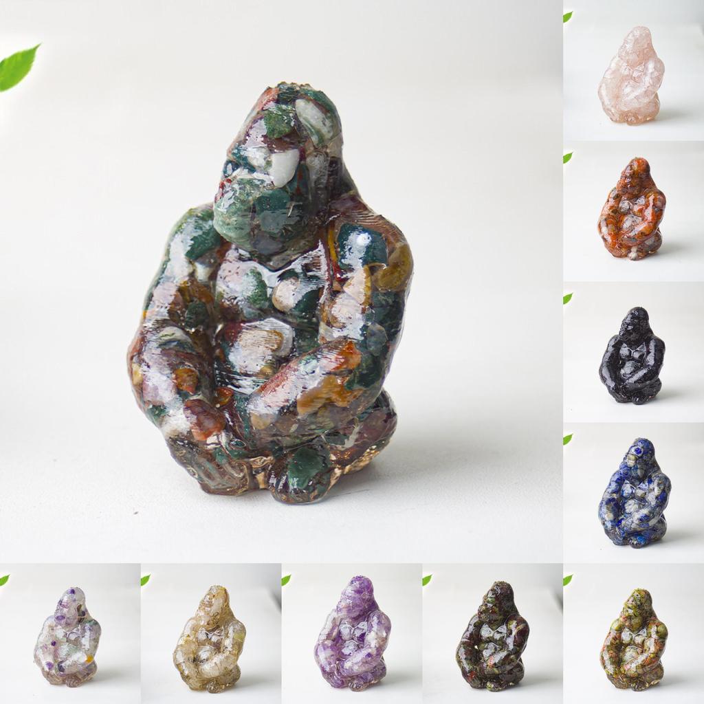 Statue de Gorille en Résine avec Pierres de Cristal Naturelles Pour Décoration de Bureau Cadeau Pour Amis