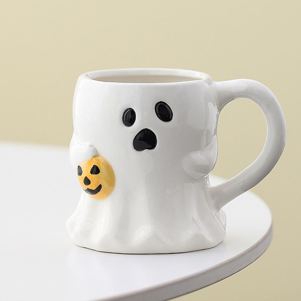 Cute Ghost Pumpkin Halloween Ceramic Mug   Reusable Spooky Coffee Cup with Handle, Halloween Party Gift