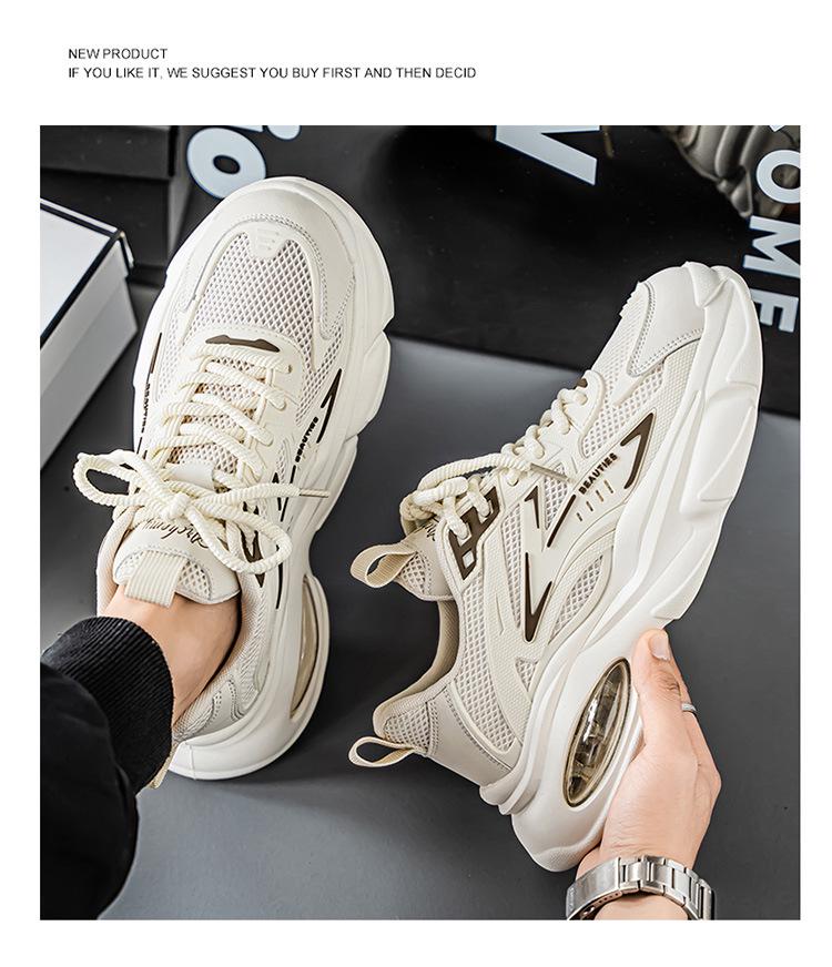 Spring 2026 Men's Breathable Mesh Sports Casual Shoes - Trendy Thick Sole for Junior High School Students & Dad