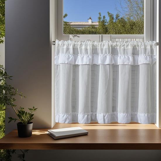 Sheer Window Valance, Short Curtain with Rod Pocket, Light Filtering Valance Curtain for Basement Kitchen Bedroom Window Cabinet