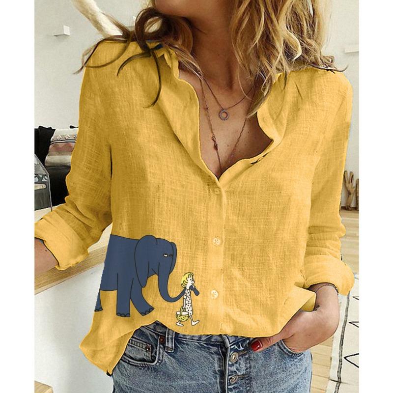 Spring and Autumn Ya Ma Xun, Women's Casual Loose Long Sleeve Linen Shirt Large Size Women's Clothing