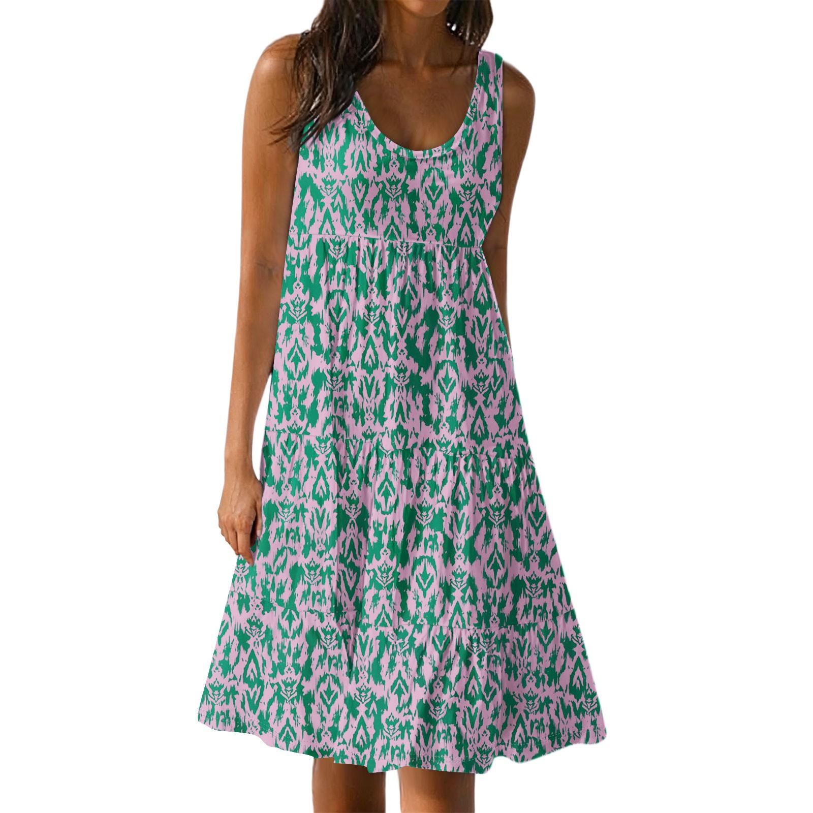 

Женские повседневные летние платья без рукавов, весеннее лоскутное бохо-цветочное коктейльное вечернее платье M зелёный