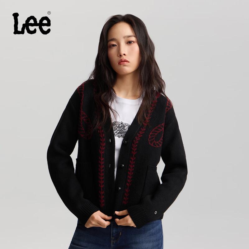 Lee Women s V-Neck Lace Pattern Long Sleeve Cardigan L