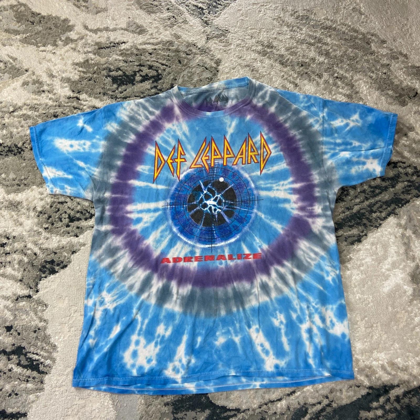 Def Leppard Y2K T Shirt Men Large Multicolor Tie Dye Graphic Print Adrenalize S