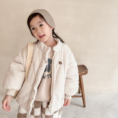 Jenter Vinter Koreansk Stil Vattert Jakke Barn Rundhals Enkeltknapp Varm Jakke