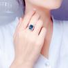 Neuer rechteckiger Meerblauer Topas Edelstein und Diamant Offener Ring für Damen