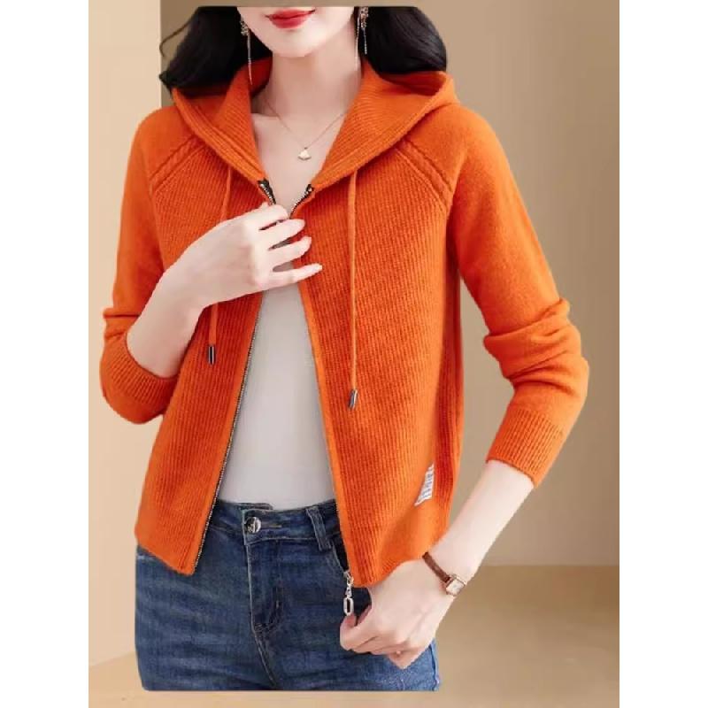 2026 New Knitted Women's Spring and Autumn Hooded Sweatshirt, Fashionable and Unique Sweater Cardigan, Mother's Coat