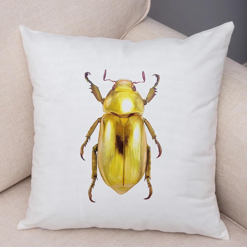 Insect Beetle Collection Pillow Case Both Sided Decor Cartoon Animal Print Cushion Cover Soft Plush Pillowcase for Sofa Home Car