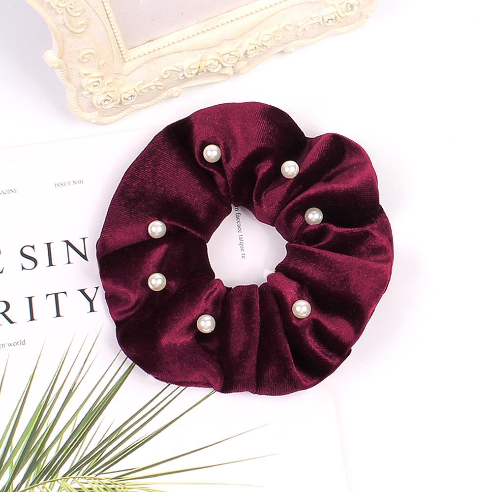 Velvet Nail Pearl Scrunchie Women Elastic Hair Rubber Bands Accessories Gum For Women Girls Ties Hair Ring Rope Ponytail Holder