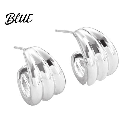 Delicate Design Earrings Plated Hoop for Women Triple Illusion Stud