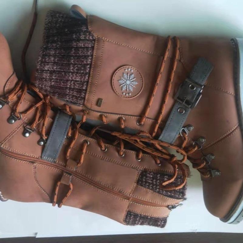 Women's Chunky Cotton Boots Winter New Round Head Suede Front Lace-up Side Zipper Platform High Boots