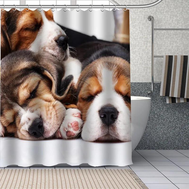Beagle Dog Bathroom Curtains Waterproof Polyester Cute Pet Animal Shower Curtain Home Decoration Bathtub Curtains With 12 Hooks