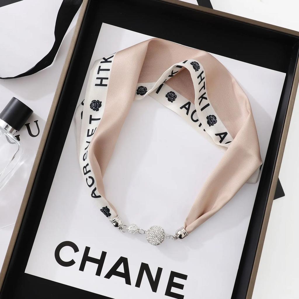 Fashion Magnet Buckle Neckerchief Solid Silk Scarf Women Skinny Headband Hand Wrist Bag Scarves Print Necklace Accessories