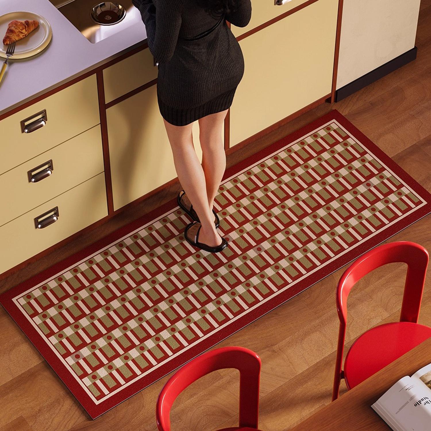 

Kitchen Carpet Checkerboard Plaid Mid-century Modern Style Kitchen Floor Mat Non-slip Waterproof Oil-proof Rugs Home Decoration 1pc 50x80cm