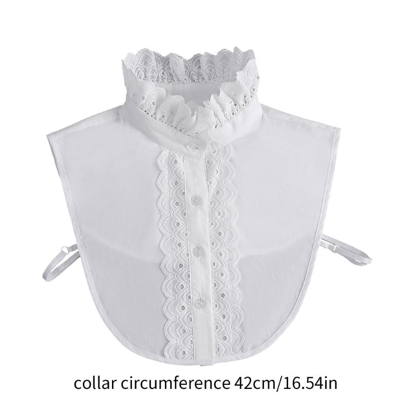 Womens Detachable Fake Collar White Blouses Half Shirt Elegant Ruffled Lace Patchwork French Style Neckwear Accessory
