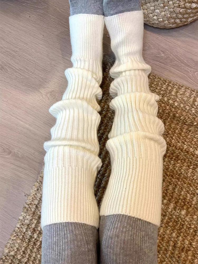 Vertical Socks Women'S Autumn And Winter Knitted Socks Calf Socks Japanese Pantyhose With Socks Cover Y2K Winter Leg Warmer