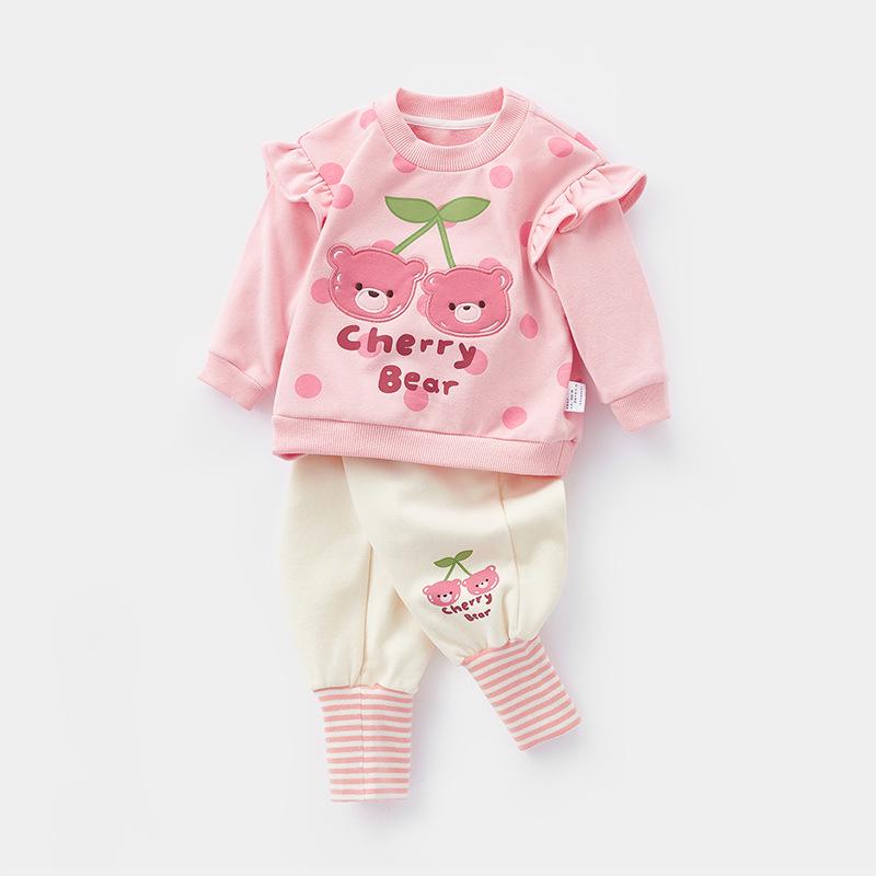 

Весенний хлопковый комплект для малышей 2025: Модный свитшот с длинным рукавом для девочки, двухпредметный, для весны и осени 90 розовый