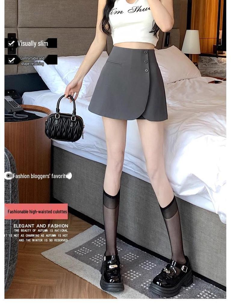 Women's High-Waist A-line Skirt with Irregular Slit and Anti-Exposure Design