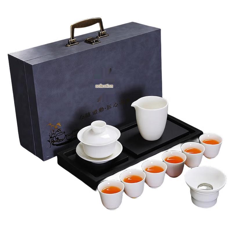 Dehua 10-Piece Mutton Fat Jade Ceramic Kung Fu Tea Set